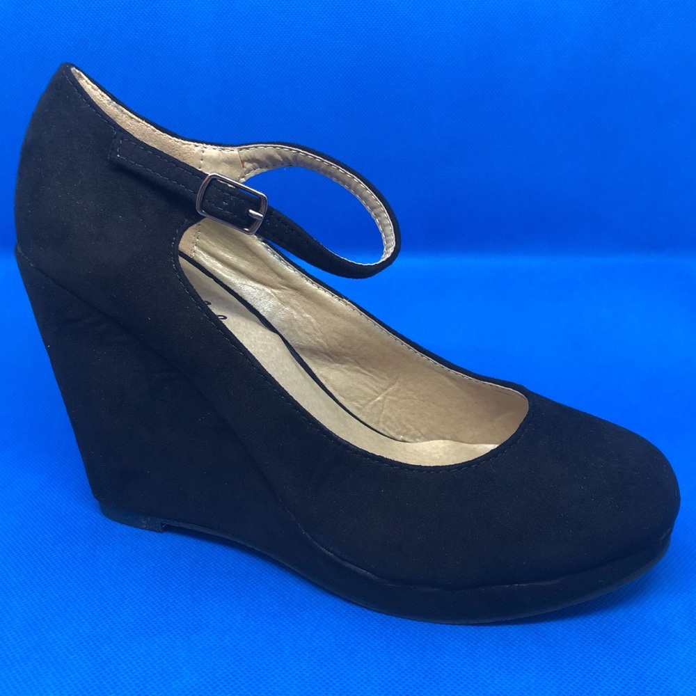 Bonnibel Black Suede Strap Wedges